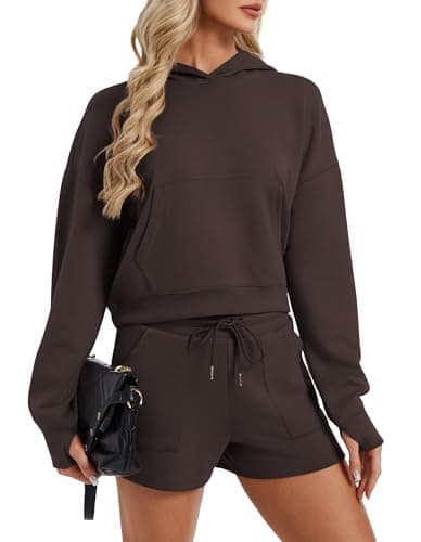 SPECIALMAGIC Women's 2 Piece Scuba Hoodie and Shorts Set Cozy Stretchy Sweatsuit Set Athleisure Outfit Lounge Street Chocolate Brown X-Large - Image 1
