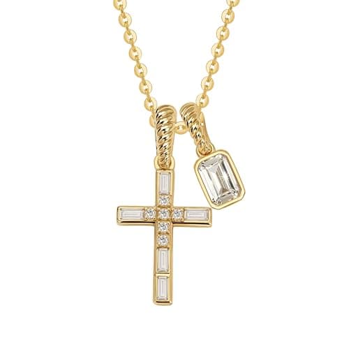 Fettero Gold Necklace for Women - Dainty Cross Necklace Detachable Tiny CZ Cross Pendant Non-Tarnish Faith Gold Necklace for Women Trendy Christian Religious Jewelry Gift - Image 1