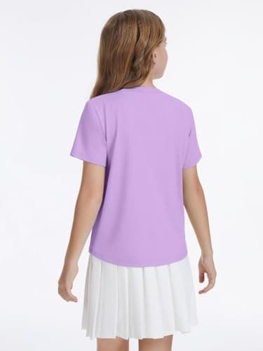 Humordream Girls Athletic Shirts Kids Short Sleeve Crewneck Quick Dry Workout Yoga Tops Basic Tees Activewear Purple - Thumbnail 4