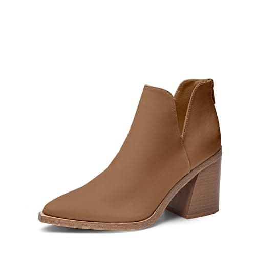 DREAM PAIRS Women's Ankle Boots Chunky Heel Pointed Toe Short Booties Shoes,Size 9,Brown-Pu,SDAB2401W - Image 1