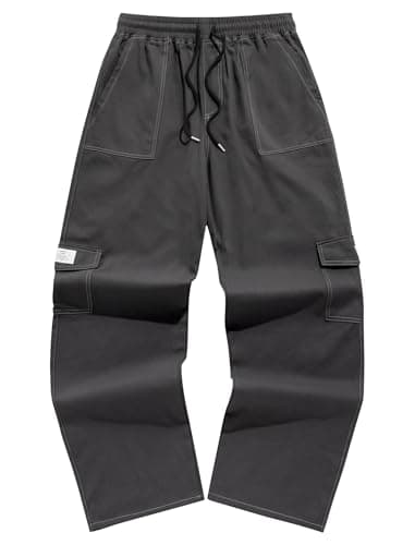 ZAFUL Men's Cargo Pants Digital Camouflage Branch Shaped Print Drawstring Waist Loose Casual Trousers with Pockets (4-Dark Grey, L) - Image 1