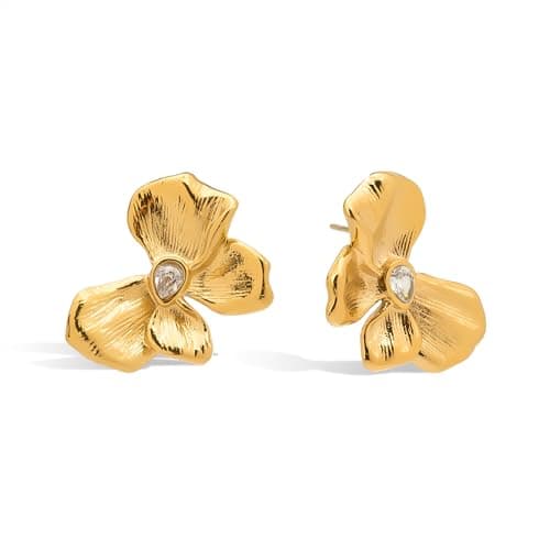 CUFELMU Gold Flower Stud Earrings for Women, Dainty Floral Design with Cubic Zirconia Center, Hypoallergenic Copper Earrings for Daily Wear - Image 1