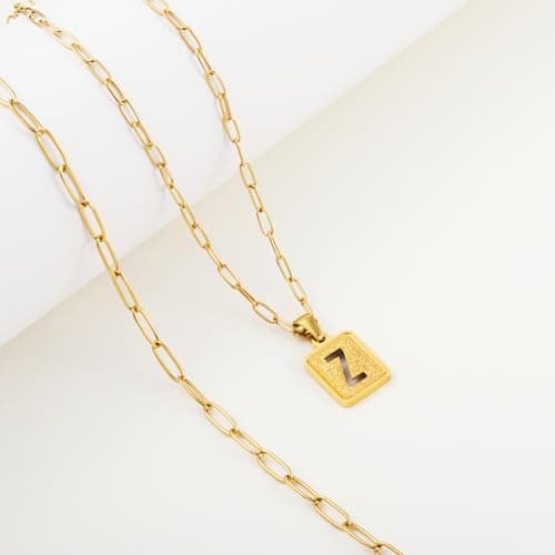 LETFLY Initial Gold Necklaces for Women, 18K Gold Plated Letter Layering Necklace Square Shaped Pendant with Adjustable Paperclip Chain for Womens Jewelry Gifts Alphabets Z - Thumbnail 5