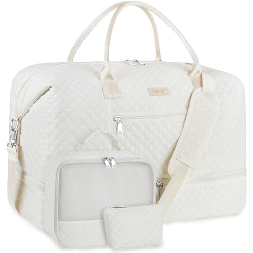 Weekender Bag for Women Travel Duffel Bag - Carry On Overnight Bag with Shoe Compartment Large Nylon Duffle Tote Bag 21.5" with Toiletry Bag for Traveling Business Weekend Trip 3Pcs Set - Image 1