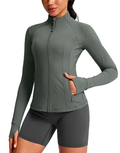 G Gradual Women's Grey Sage Workout Jackets Slim Fit Full Zip Thumb Holes Running Athletic Clothes (Grey Sage, XS) - Image 1