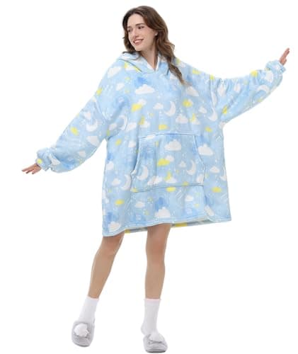 POP CLOSETS Wearable Blanket Hoodie Oversized Sherpa Fleece Sweatshirt Blanket Winter Blanket Hoodie for Adult Cloud&Elephant - Image 1