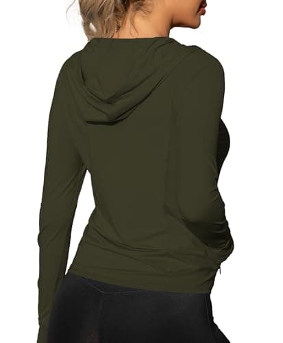 We1Fit Women's Athletic Hoodie Jacket Sun Shirt UPF 50+ UV Protection Long Sleeve Summer Clothing Workout Shirts Army Green - Thumbnail 2