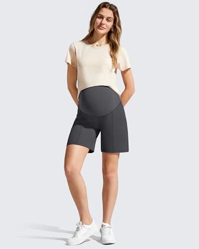 G4Free Maternity Shorts for Women Soft Stretch Over Bump Wide Leg Pregnancy Shorts with Pockets Summer Casul Workout(Dark Gray,XS) - Thumbnail 5