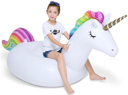 Jasonwell Big Inflatable Unicorn Pool Float Floatie Ride On with Fast Valves Large Rideable Blow Up Summer Beach Swimming Pool Party Lounge Raft Decorations Toys for Kids Adults - Image 1