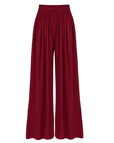 BTFBM Palazzo Pants for Women Spring Summer Clothes 2026 Pockets High Waist Casual Knit Flowy Wide Leg Trousers(Wine Red, X-Large) - Image 1