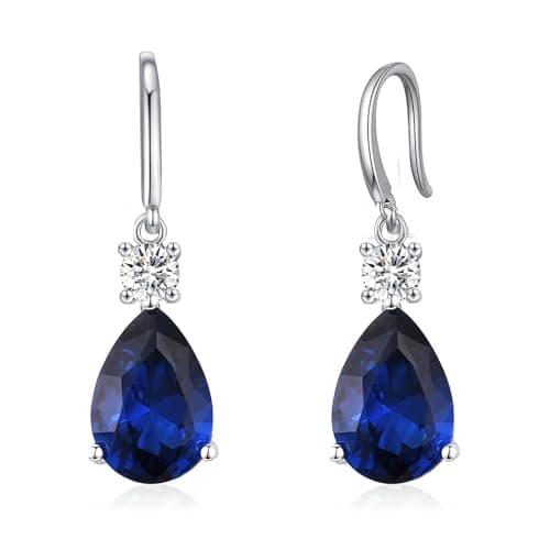 Teardrop Dangle Drop Earrings -925 Sterling Silver Birthstone Earring Jewelry Birthday Gifts for Women,Girlfriend,Wife,Mom - Graduation, Friendship,Birthday, Anniversary (09 - Sapphire) - Image 1