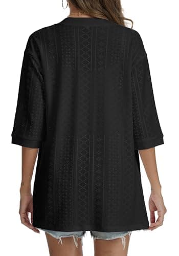 Dimur Kimonos for Women 3/4 Sleeve Cardigans Lightweight Cover Ups Business Casual Outfits Womens Beach Fashion Clothes Black Large - Thumbnail 6