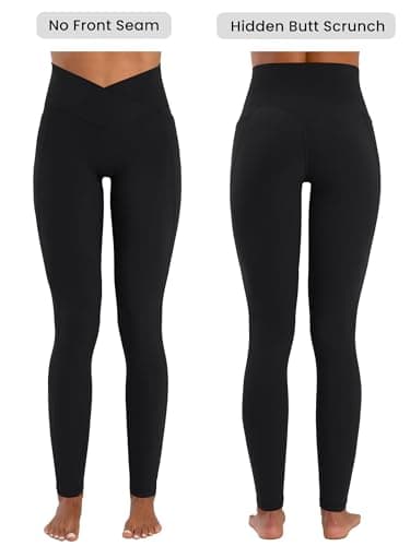 Sunzel Butt Lifting Scrunch Leggings for Women with Pockets No Front Seam Crossover Workout Booty Yoga Pants Tummy Control 28" Inseam Black Medium - Thumbnail 3