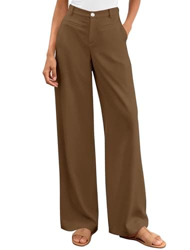 BTFBM Women Wide Leg Pants High Waisted Spring 2026 Business Casual Outfits Slacks Trousers Dressy Palazzo Pants Pockets(Brown, Medium) - Image 1