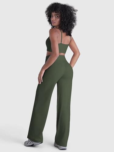 Sunzel Butt Lifting Wide Leg Yoga Pants Women No Front Seam Tummy Control High Waist Booty Gym Workout Straight Leg Bottoms 33" Inseam Ash Green Large - Thumbnail 6