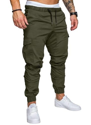 JMIERR Men's Fashion Cargo Pants - Casual Cotton Tapered Stretch Twill Chino Athletic Joggers Sweatpants Lightweight Drawstring Workout Trousers Travel Pants with Pockets for Men, US 34(M), A Green 2 - Image 1