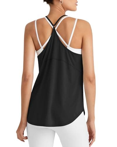 G4Free Workout Racerback Tank Tops Athletic Loose Fit Tennis Tanks Sleeveless Running Yoga Gym Top (Black,S) - Image 1