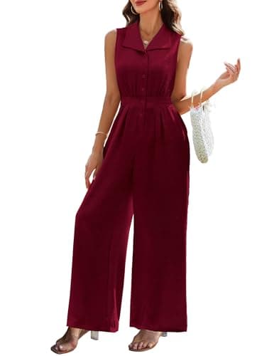 LOOKBOHO Summer Jumpsuits for Women Dressy 2026 Fashion Sleeveless Romper V Neck Comfy Casual One Piece Outfits(WR,XL) - Image 1