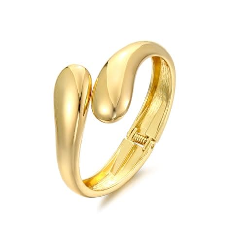 RAUCHBE Gold Chunky Teardrop Bangle Bracelets for Women Wide Open Cuff Bracelets Bangle Jewelry - Image 1