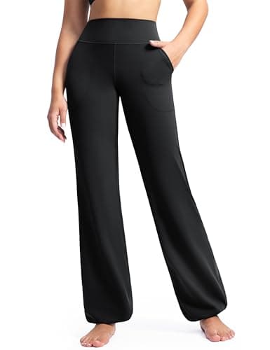 POSHDIVAH Women's Creamluxe Elastic Bottoms Straight Leg Sweatpants High Waisted Casual Pants Yoga Athletic Joggers with Pockets 29" Black Small - Image 1