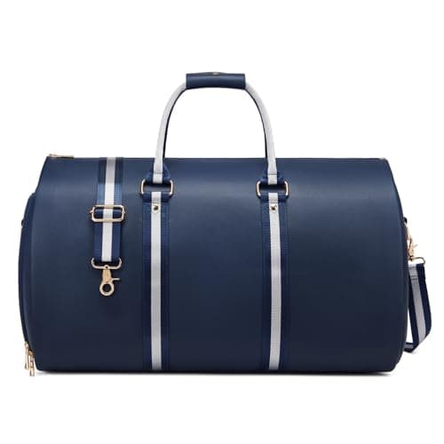 Leather Garment Bags for Travel, Convertible Carry on Garment Duffel Bag for Men, 2 in 1 Waterproof Foldable Travel Suit Bag with Shoulder Strap Weekender Bag with Shoe Pouch, Blue - Image 1