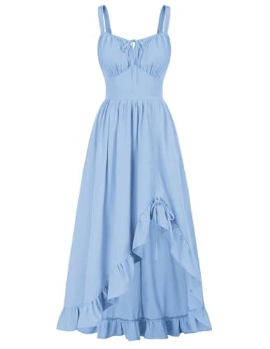 Scarlet Darkness Renaissance Dress Women Summer Corset Dress Flowy Sleeveless Milkmaid Vacation Sundress with Pockets Blue XXL - Image 1