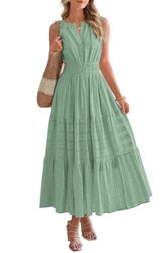 BTFBM Summer Dresses for Women 2026 Sleeveless Boho V Neck A Line Flowy Spring Casual Maxi Dress Beach Vacation Pockets(Sage Green, Medium) - Image 1