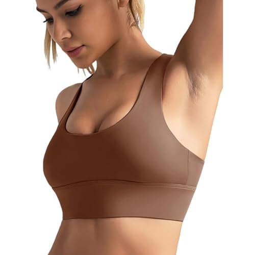 BaseTry Adjustable Strap Racerback Sports Bras for Women - Padded Seamless High Support Bra for Workout Gym Yoga Large Bust (US, Alpha, Small, Regular, Regular, Coffee) - Image 1