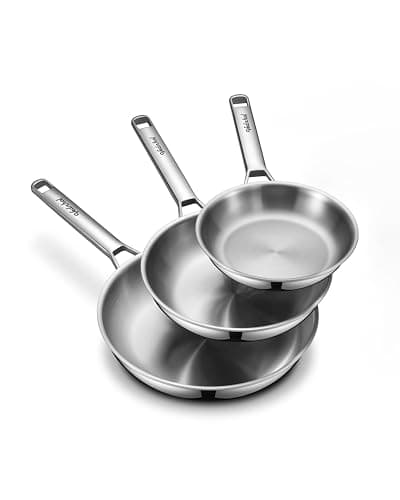 VEDNHOL Stainless Steel Frying Pan Set,8"&10"&12" Tri-Ply Stainless Steel Pans,Skillet,Frying Pan Stainless Steel,PFOA&PTFE Free,Dishwasher&Oven Safe,Induction Compatible Steel Pans for Cooking