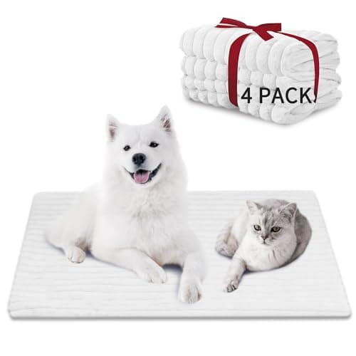 NWK Pack of 4 Fluffy Self Warming Cat Mat, Cat Blanket, Thermal Dog Mat, Washable, Non-Slip Bottom for Sofa & Crate & Kennel & Car Seat (Creamy White, X-Large (43.5'' X 27.5'' X 0.7'')) - Image 1