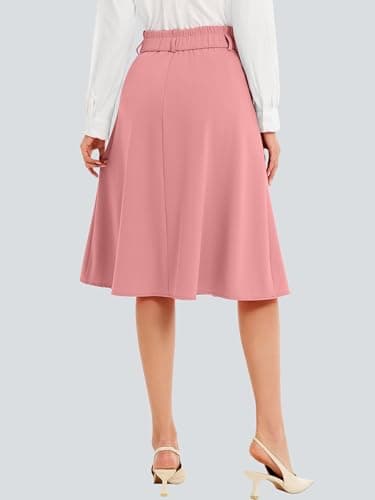 Casly Lamiit Women's Skirts Knee Length A Line Midi Skirts Work Skirt Elegant Flowy Pink XL - Thumbnail 5
