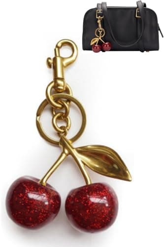 ZLSSETEC Cherry Bag Charm Cherry Keychain Cute Purse Charm Accessories Gifts for Women Christmas Birthday Valentine Gifts - Image 1