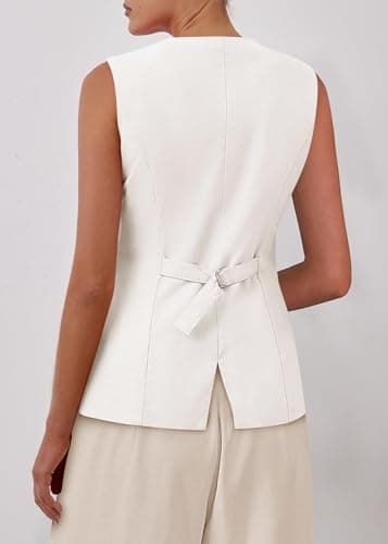KIRUNDO Vest Tops for Women Trendy Dressy Business Casual Outfits 2026 Summer Sleeveless Fitted Blazer Work Suit Waistcoat(White, X-Large) - Thumbnail 2
