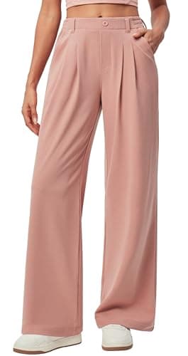 IUGA Wide Leg Pants Woman Pull on Stretchy Work Dress Pants High Waisted Business Casual Trousers Slacks Petite, X-Small, Pink - Image 1