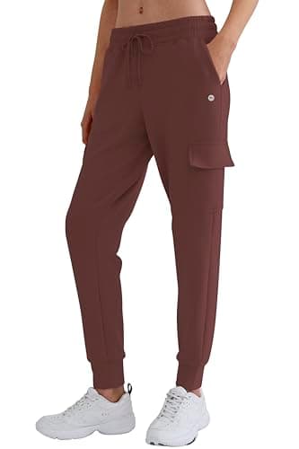DITOK Women's Cargo Jogger Sweatpants, Soft Smooth Lightweight Tapered Athletic Lounge Pants with Pockets for Hiking, Casual - Brown - Image 1