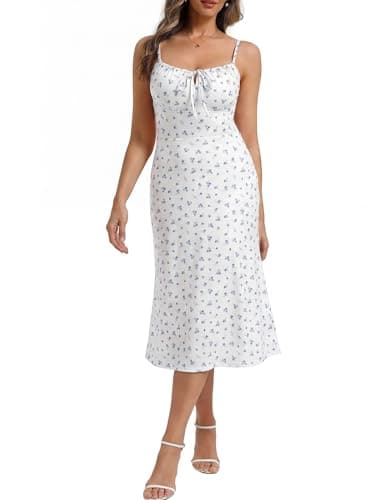 Belle Poque Floral Dress for Women Summer Backless Spaghetti Strap Dresses Cami Dresses Tea Party Dress (Blue Floral,S) - Image 1