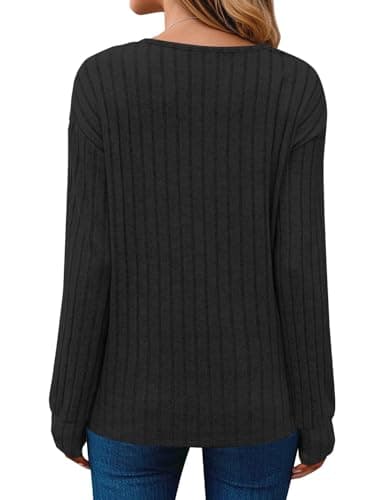 JUSTFASHIONNOW Long Sleeve Shirts for Women V Neck Basic Fall Tops Dressy Casual Blouses Comfy Pullover Winter Sweater 2025(Black,XX-Large) - Thumbnail 5