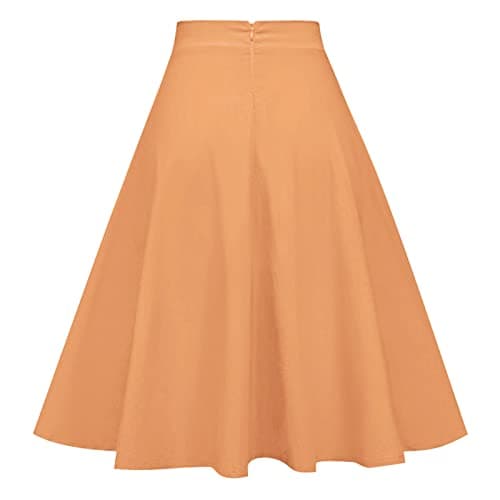ZEZCLO Women Poodle Skirt 50s Vintage Pleated A-line Zipper Skirts Orange Pink M - Thumbnail 3