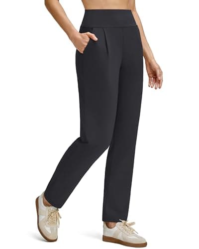 G4Free Women's Work Pants High Waist Trousers with Pockets Lounge Trousers Tapered Business Pants Casual Slacks Soft Comfy (Black,L,Regular) - Image 1