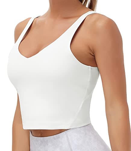 Women’s Longline Sports Bra Wirefree Padded Medium Support Yoga Bras Gym Running Workout Tank Tops (Off-White, Medium, m) - Thumbnail 3