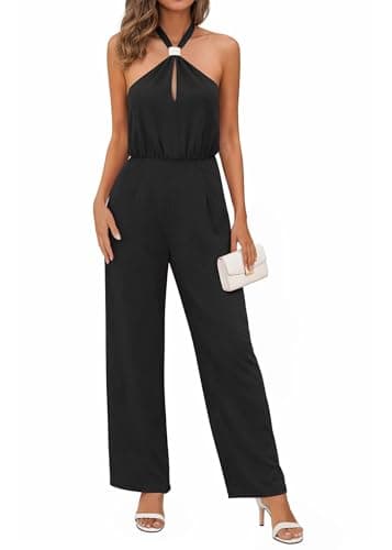 Lazysmile Summer Jumpsuits for Women Sleeveless Halter Backless Pants Romper Dressy Wide Legs One Piece Outfits - Image 1