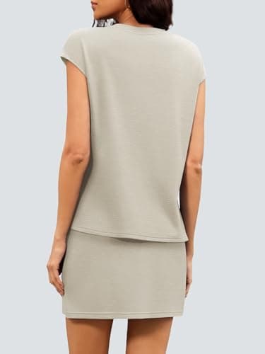 Casly Lamiit Two Piece Sets for Women Summer Tennis Dresses Shorts Golf Cruise Outfits Comfy Active Wear Workout Set with Pockets Going Out Dark Beige L - Thumbnail 5