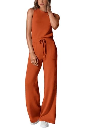 PRETTYGARDEN Jumpsuits for Women Casual 2026 Summer Sleeveless Wide Leg Pants Rompers One Piece Beach Vacation Spring Outfits (Brick Red,X-Large) - Image 1