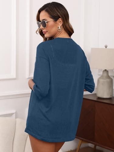 Heymoments Cardigan for Women Navy Blue X-Large Draped 3/4 Sleeve Open Front Lightweight Casual Soft Drape Summer Fall Kimonos Cardigans - Thumbnail 5