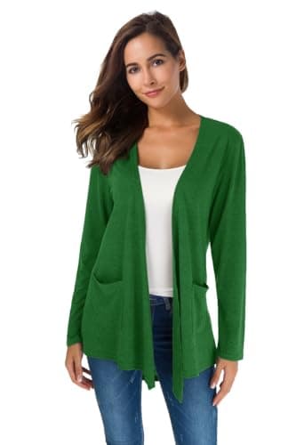 TownCat Womens Lightweight Cardigans Long Sleeve Open Front Casual Cardigan with Pockets (Green,S) - Image 1