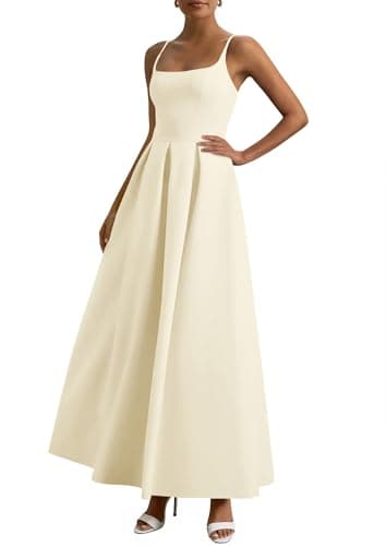 PRETTYGARDEN Cocktail Dresses for Women 2026 Spring Elegant Ruffle A Line Long Flowy Summer Formal Wedding Guest Maxi Dress (Beige,Medium) - Image 1
