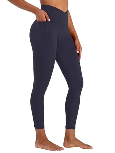 Sunzel Butt Lifting Scrunch Leggings for Women with Pockets No Front Seam Crossover Workout Booty Yoga Pants Tummy Control 25" Inseam Ash Blue Large - Image 1