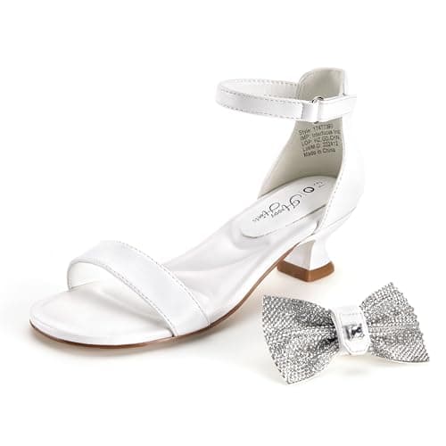 PATPAT Girls Sandal Heels with Removable Bow, Flower Wedding Girls Dress Shoes for Little Big Kid - Image 1