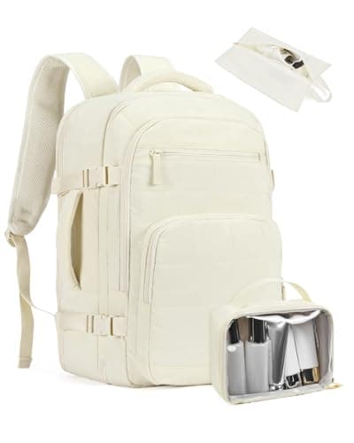 Telena Travel Backpack Carry on Flight Approved, 17.3 inch Laptop Quilted College Bookbag Personal Item Travel Bags for Women Beige - Image 1