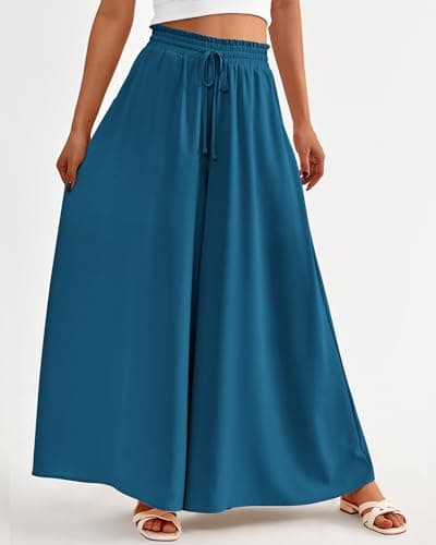 BTFBM Wide Leg Palazzo Pants for Women Casual Flowy High Waist Trousers 2025 Fall Summer Boho Beach Vacation Clothes(Solid Lake Blue, Large) - Thumbnail 4